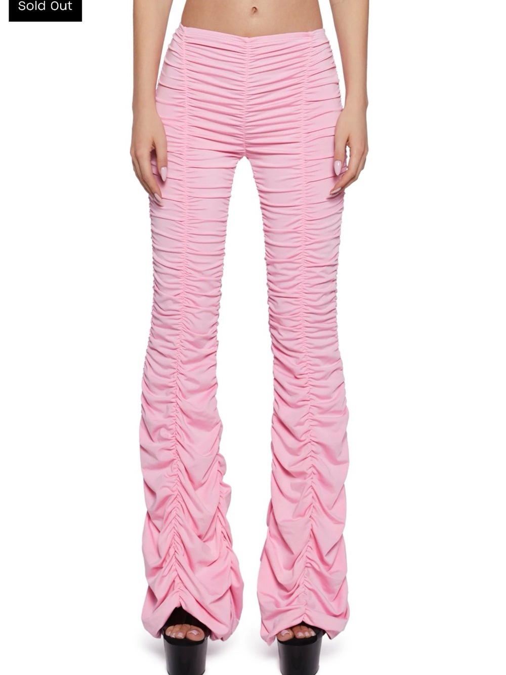 Pink Ruched High-Waist Flare Pants